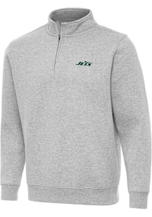 Antigua New York Jets Mens Grey Victory Long Sleeve Qtr Zip Pullover