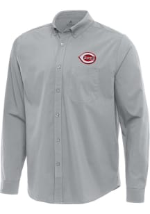 Antigua Cincinnati Reds Mens Grey Flight Long Sleeve Dress Shirt