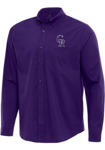 Antigua Colorado Rockies Mens Purple Flight Long Sleeve Dress Shirt