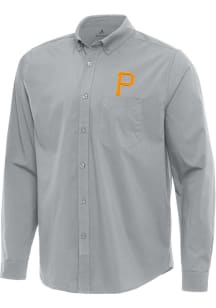 Antigua Pittsburgh Pirates Mens Grey Flight Long Sleeve Dress Shirt