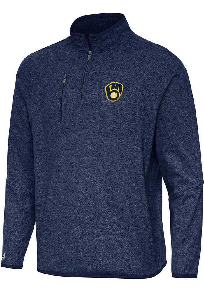 Antigua Milwaukee Brewers Mens NAVYHEATHER Certain Pullover