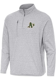 Antigua Oakland Athletics Mens Grey Certain Long Sleeve Qtr Zip Pullover