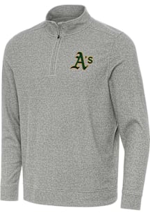 Antigua Oakland Athletics Mens Grey Subtle Long Sleeve Qtr Zip Pullover