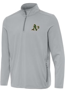Antigua Oakland Athletics Mens Grey Perilous Long Sleeve Qtr Zip Pullover