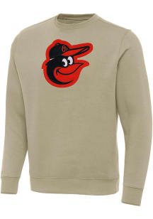 Antigua Baltimore Orioles Mens Khaki Full Front Victory Long Sleeve Crew Sweatshirt