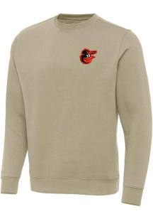 Antigua Baltimore Orioles Mens Khaki Victory Long Sleeve Crew Sweatshirt