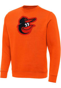 Antigua Baltimore Orioles Mens Orange Full Front Victory Long Sleeve Crew Sweatshirt