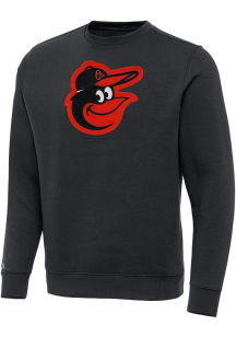 Antigua Baltimore Orioles Mens Charcoal Full Front Victory Long Sleeve Crew Sweatshirt