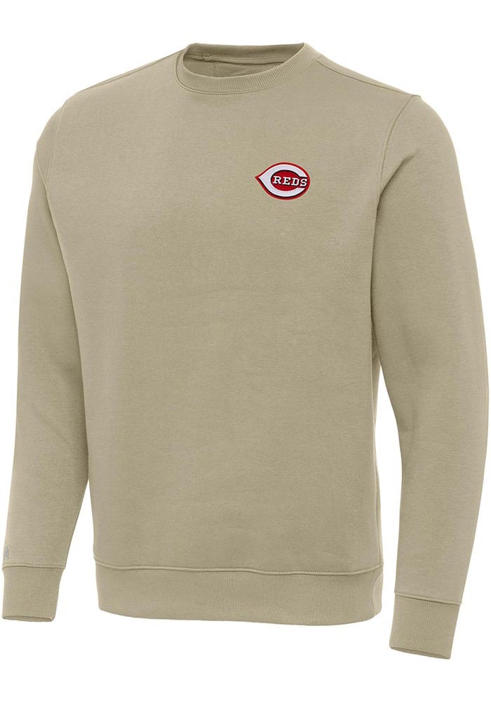 Antigua Cincinnati Reds Mens Khaki Victory Long Sleeve Crew Sweatshirt