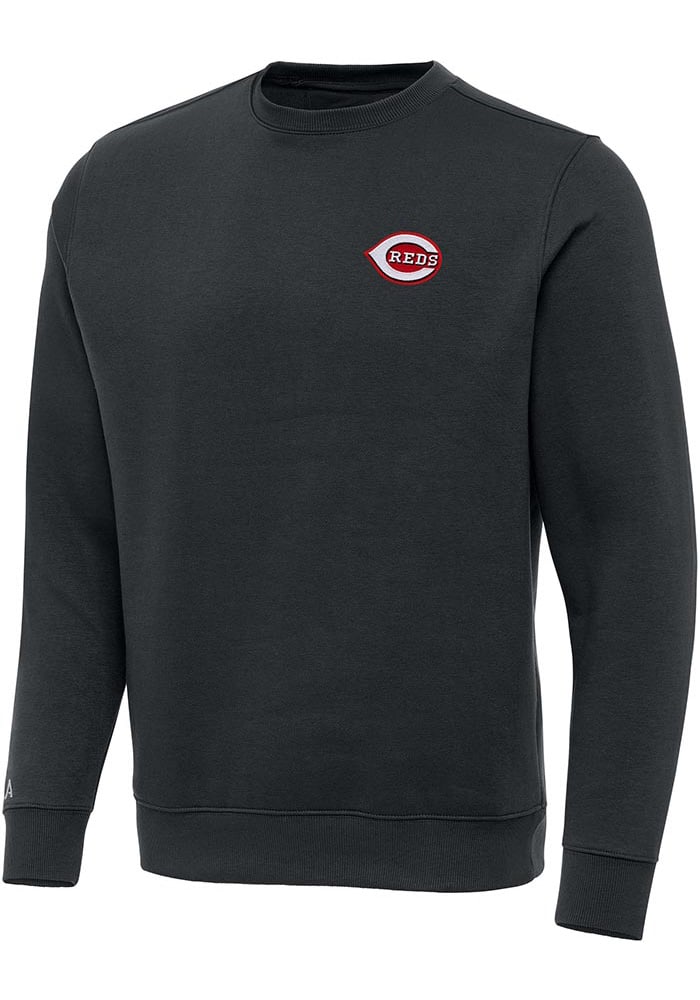 Antigua Cincinnati Reds Mens Charcoal Victory Long Sleeve Crew Sweatshirt