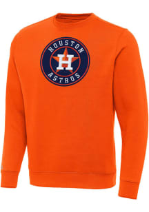 Antigua Houston Astros Mens Orange Full Front Victory Long Sleeve Crew Sweatshirt