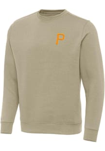 Antigua Pittsburgh Pirates Mens Khaki Victory Long Sleeve Crew Sweatshirt