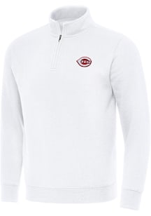 Antigua Cincinnati Reds Mens White Victory Long Sleeve Qtr Zip Pullover