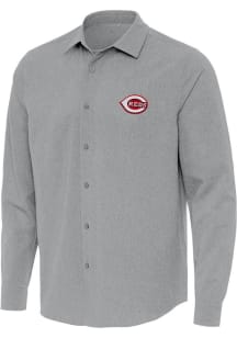 Antigua Cincinnati Reds Mens Grey Exposure Long Sleeve Dress Shirt