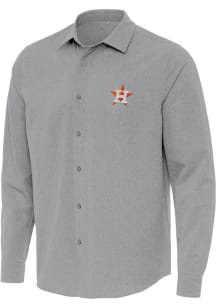 Antigua Houston Astros Mens Grey Exposure Long Sleeve Dress Shirt