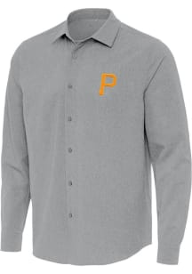 Antigua Pittsburgh Pirates Mens Grey Exposure Long Sleeve Dress Shirt