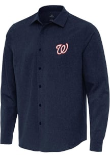 Antigua Washington Nationals Mens Navy Blue Exposure Long Sleeve Dress Shirt