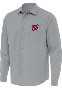 Antigua Washington Nationals Mens Grey Exposure Long Sleeve Dress Shirt