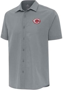Antigua Cincinnati Reds Mens Grey Activate Short Sleeve Dress Shirt