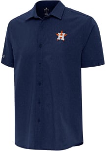 Antigua Houston Astros Mens Navy Blue Activate Short Sleeve Dress Shirt