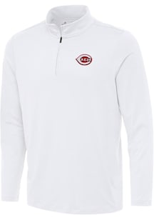 Antigua Cincinnati Reds Mens White Reprocess Recycled Long Sleeve Qtr Zip Pullover