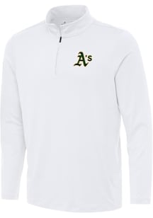 Antigua Oakland Athletics Mens White Reprocess Recycled Long Sleeve Qtr Zip Pullover