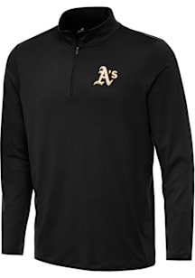 Antigua Oakland Athletics Mens Black Reprocess Recycled Long Sleeve Qtr Zip Pullover