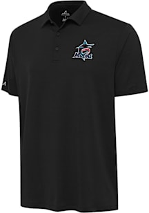 Antigua Miami Marlins Mens Black Reprocess Recycled Short Sleeve Polo