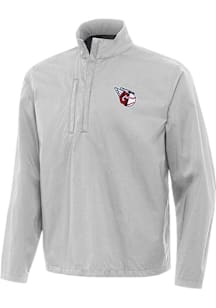Antigua Cleveland Guardians Mens Grey Brisk Long Sleeve Qtr Zip Pullover