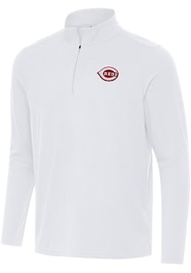 Antigua Cincinnati Reds Mens White Intent Long Sleeve Qtr Zip Pullover