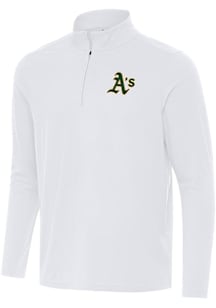 Antigua Oakland Athletics Mens White Intent Long Sleeve Qtr Zip Pullover
