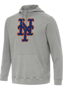 Antigua New York Mets Mens Grey Full Front Cloud Long Sleeve Hoodie
