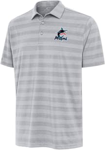 Antigua Miami Marlins Grey Tunnel Big and Tall Polo