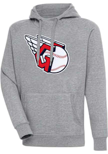 Antigua Cleveland Guardians Mens Grey Full Front Victory Big and Tall Hooded Sweatshirt
