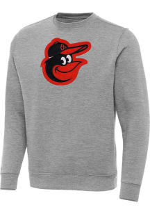 Antigua Baltimore Orioles Mens Grey Full Front Victory Big and Tall Crew Sweatshirt