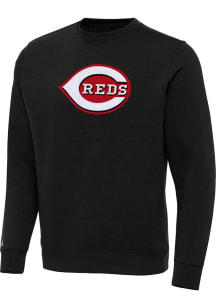 Antigua Cincinnati Reds Mens Black Full Front Victory Big and Tall Crew Sweatshirt