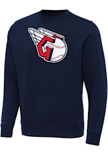 Antigua Cleveland Guardians Mens Navy Blue Full Front Victory Big and Tall Crew Sweatshirt