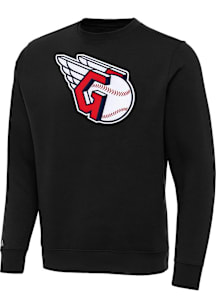 Antigua Cleveland Guardians Mens Black Full Front Victory Big and Tall Crew Sweatshirt