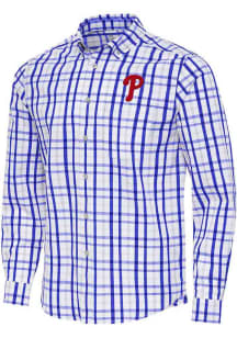 Antigua Philadelphia Phillies Mens Blue Tending Long Sleeve Dress Shirt