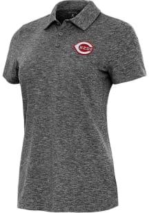 Antigua Cincinnati Reds Womens Black Matter Short Sleeve Polo Shirt