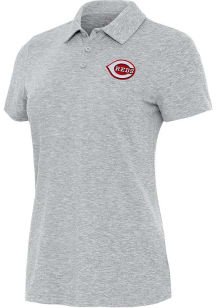 Antigua Cincinnati Reds Womens Grey Matter Short Sleeve Polo Shirt