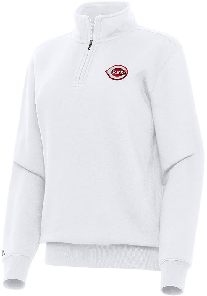 Antigua Cincinnati Reds Womens White Victory 1/4 Zip Pullover