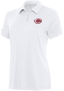 Antigua Cincinnati Reds Womens White Reprocess Recycled Short Sleeve Polo Shirt