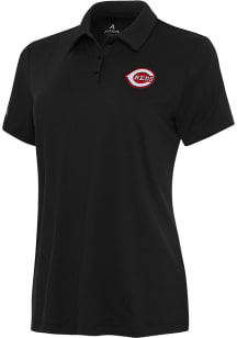 Antigua Cincinnati Reds Womens Black Reprocess Recycled Short Sleeve Polo Shirt