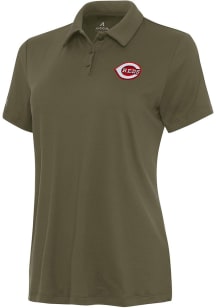 Antigua Cincinnati Reds Womens Olive Reprocess Recycled Short Sleeve Polo Shirt