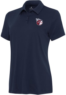 Antigua Cleveland Guardians Womens Navy Blue Reprocess Recycled Short Sleeve Polo Shirt