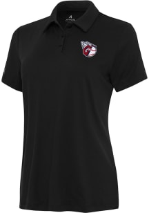 Antigua Cleveland Guardians Womens Black Reprocess Recycled Short Sleeve Polo Shirt