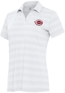 Antigua Cincinnati Reds Womens White Tunnel Short Sleeve Polo Shirt