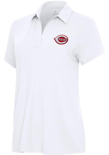 Antigua Cincinnati Reds Womens White Era Short Sleeve Polo Shirt