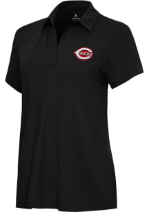 Antigua Cincinnati Reds Womens Black Era Short Sleeve Polo Shirt